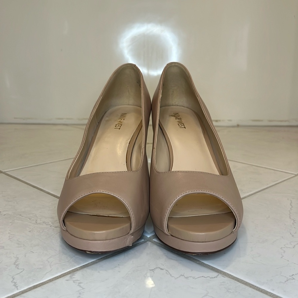 Nine West tan open toed heels